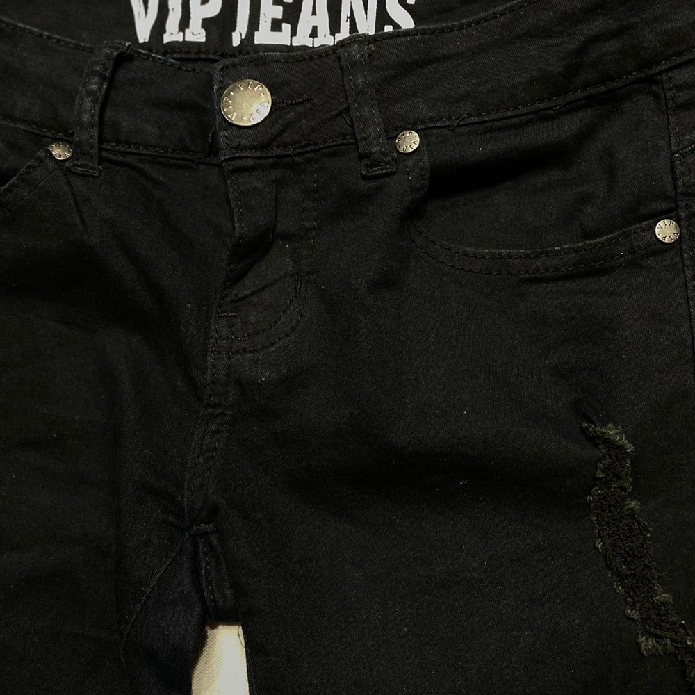 VIP Skinny ripped stretch black pants size 3/4 - Picture 8 of 9